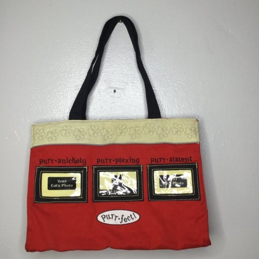 Just Bepaws Purr-fect Cat Photo Tote Bag Red